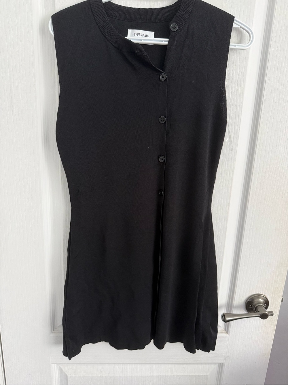 Peppermayo Black Sleeveless Button-Front Mini Dress